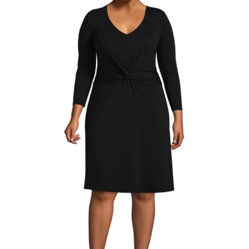 LANDS' END Black Solid cotton stretch knit side knot 3/4 Sleeve Size M